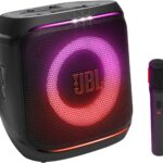 JBL Partybox Encore 2, Wireless Bluetooth Party Speaker with Wireless Mic, 15 Hours of Playtime, IPX4 Splashproof, Pro Sound with AI Sound Boost and Auracast Multi-Speaker Connection, Black