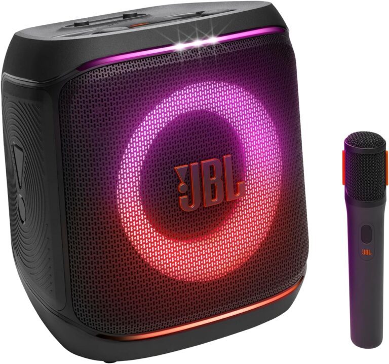 JBL Partybox Encore 2, Wireless Bluetooth Party Speaker with Wireless Mic, 15 Hours of Playtime, IPX4 Splashproof, Pro Sound with AI Sound Boost and Auracast Multi-Speaker Connection, Black