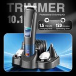 ⁦مجموعة حلاقة احترافية V-108 10 في 1 بشاشة LED من جي ار، ماكينة تشذيب الكل واحد للرجال، مناسبة للعناية بالوجه والرأس والأنف والاذن والجسم، وقت تشغيل 120 دقيقة (اسود، ازرق) ضمان لمدة عام⁩ - الصورة ⁦3⁩