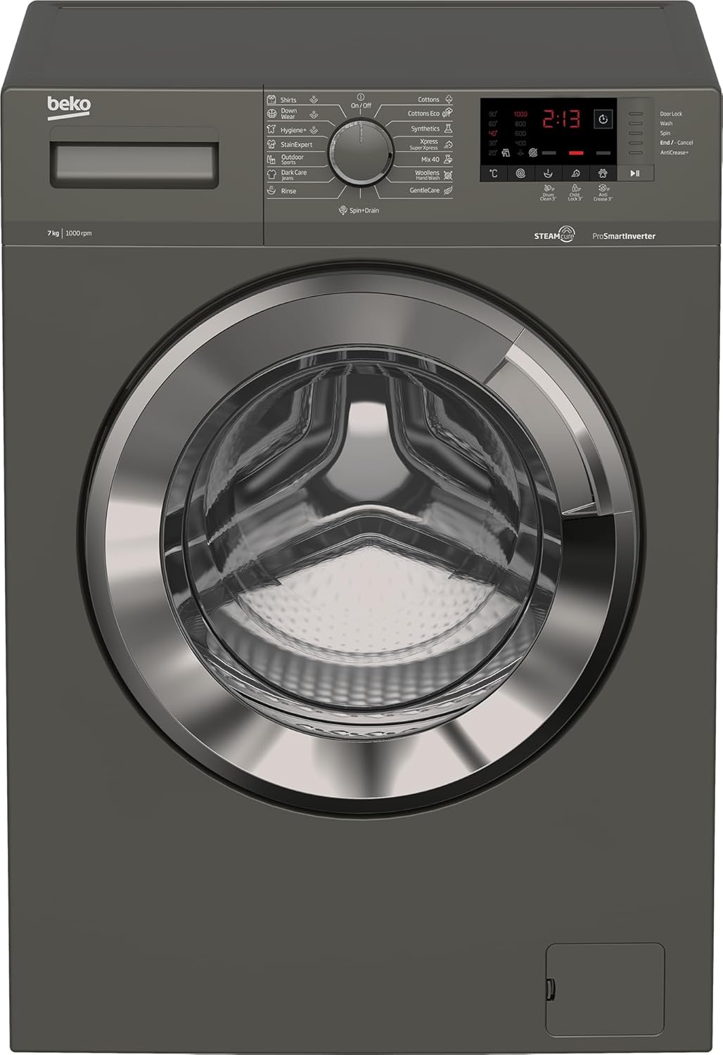 71tCI3zCZzL._AC_SL1500_.jpg بيكو غسالة اوتوماتيك تحميل امامي - 7 كجم - محرك عاكس برو سمارت ضمان 10 سنوات - 1000 دورة في الدقيقة - معالجة بالبخار - شاشة LCD رقمية - 15 برنامج - تركي رمادي - باب كروم تعبئة أمامية