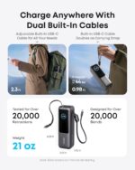 ⁦شاحن باور بانك للاب توب (25000 مللي امبير في الساعة، 165 واط، كيبلات مدمجة وقابلة للسحب) من انكر، شحن سريع متعدد الأجهزة بدون مجهود، لآيفون 16/15، ماك بوك، سامسونج والمزيد، أسود⁩ - الصورة ⁦3⁩