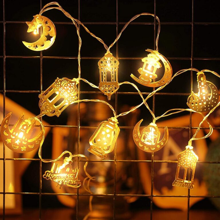 مصابيح خيالية لرمضان والعيد مصباح زينة رمضان وعيد مبارك بطول 6.5 قدم 10 فوانيس ليد لعيد المسلمين للحفلات والاحتفالات أحمر