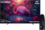 تلفزيون ذكي L65HYNDA750 بدون إطار بشاشة QLED 65 بوصة بدقة الترا اتش دي 4K بنظام ويب او اس مع جهاز استقبال مدمج من هيونداي، أسود