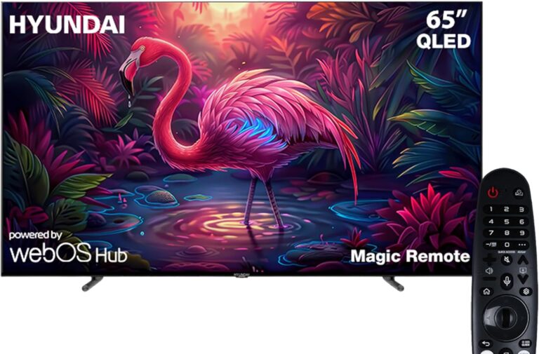 تلفزيون ذكي L65HYNDA750 بدون إطار بشاشة QLED 65 بوصة بدقة الترا اتش دي 4K بنظام ويب او اس مع جهاز استقبال مدمج من هيونداي، أسود