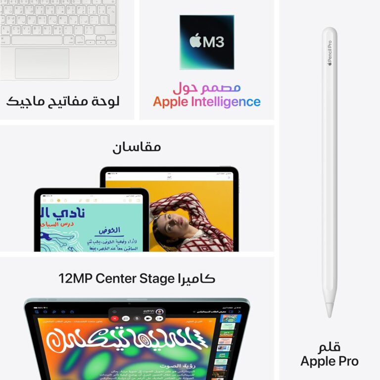 جهاز آبل اي باد اير 13 بوصة بشريحة M3/شاشة ليكويد ريتينا/128 جيجا، كاميرا أمامية/خلفية 12 ميجابكسل/واي-فاي 6E/بصمة لتقنية التعرف باللمس، مدة تشغيل بطارية تدوم طوال اليوم/شبكة اتصال خلوية 5G، أرجواني