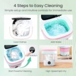 ⁦Portable Washing Machine - 16L Mini Foldable Washer with Spin Basket, 3 Cleaning Modes & Deep Cleaning for Small Clothes, Collapsible Laundry for Apartment, Home, Hotel and Travel (Pink)⁩ - الصورة ⁦9⁩