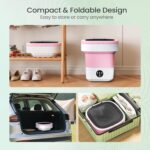 ⁦Portable Washing Machine - 16L Mini Foldable Washer with Spin Basket, 3 Cleaning Modes & Deep Cleaning for Small Clothes, Collapsible Laundry for Apartment, Home, Hotel and Travel (Pink)⁩ - الصورة ⁦4⁩