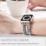 ⁦MOFREE Beaded Bracelet Compatible for Apple Watch Band 40mm/38mm/41mm Series 8/7/SE/6/5/4/3/2/1 Women Fashion Handmade Elastic Stretch Strap for iWatch Bands Replacement Blue⁩ - الصورة ⁦4⁩
