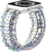 ⁦MOFREE Beaded Bracelet Compatible for Apple Watch Band 40mm/38mm/41mm Series 8/7/SE/6/5/4/3/2/1 Women Fashion Handmade Elastic Stretch Strap for iWatch Bands Replacement Blue⁩ - الصورة ⁦6⁩
