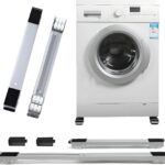 حامل اجهزة شديد التحمل - قاعدة غسالة قابلة للتعديل مع 24 عجلة ونظام فرامل، فضي، سعة تحميل 300 كجم، نطاق ارتفاع 50-75 سم لوضع آمن ومتحرك.