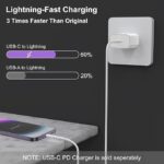 ⁦شاحن مزدوج - شريحة اصلية معتمدة من ام اف اي - 20 واط مع كيبل USB PD 3 - شاحن متوافق مع ايفون 11 و12 و13 و14 وX XS وبرو ماكس بلس⁩ - الصورة ⁦4⁩