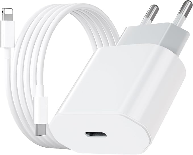 شاحن مزدوج - شريحة اصلية معتمدة من ام اف اي - 20 واط مع كيبل USB PD 3 - شاحن متوافق مع ايفون 11 و12 و13 و14 وX XS وبرو ماكس بلس