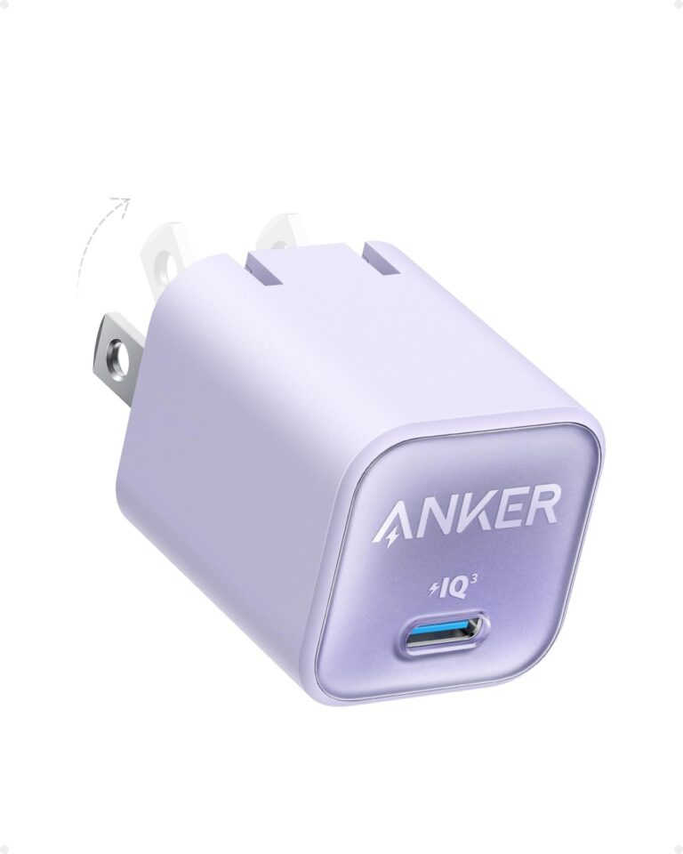شاحن 511 USB نوع C بتقنية جان 30 وات (نانو 3)، قابل للبرمجة وسريع وقابل للطي، باور اي كيو 3.0 لآيفون 14/14 برو/14 برو ماكس/13 برو/13 برو ماكس، جالاكسي، اي باد (الكابل غير متضمن) أرجواني فاتح من أنكر
