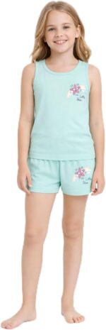 طقم ملابس داخلية بدون اكمام مكون من توب كات وشورت من القطن الخالص بطبعة زهور ماي ليتل ستار للبنات من اجيال
