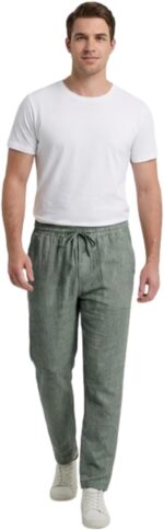 ⁦بنطلون كتان للرجال مصمم بقصة مريحة - رمادي⁩ - الصورة ⁦5⁩
