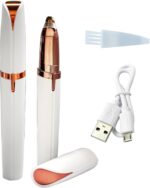 قلم تشذيب حواجب كهربائي محمول قابل لإعادة الشحن بمنفذ USB للنساء من ليشونج باو، أداة إزالة شعر الحواجب الدقيق بدون ألم، أداة حلاقة آمنة للوجه والساق وأعلى الشفاه والإبط واليدين، قطعتين، لون أبيض