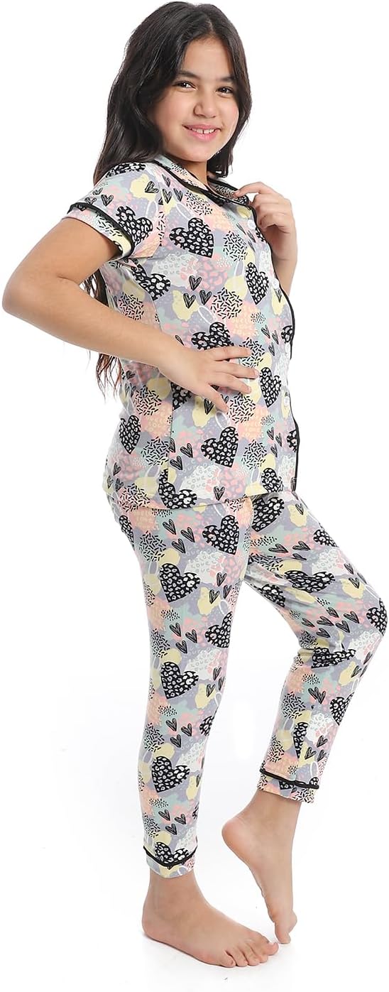 Girls girlspejama set with buttons and patterned design girlspejama set with buttons and patterned design