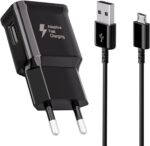 شاحن مع كابل شحن متوافق مع سامسونج جالاكسي S7 وS7 Edge وS6 وS6 ايدج وS5 وS4 وS3 وA03 وTab A (2016) وTab E وTab S، مزود بكابل Micro USB بطول 1.5 م، شاحن سريع بديل أصلي