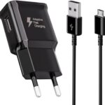 شاحن مع كابل شحن متوافق مع سامسونج جالاكسي S7 وS7 Edge وS6 وS6 ايدج وS5 وS4 وS3 وA03 وTab A (2016) وTab E وTab S، مزود بكابل Micro USB بطول 1.5 م، شاحن سريع بديل أصلي