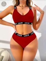 ⁦طقم حمالة صدر وبانتي مريح بتصميم كاجوال بسيط وشعار حروف من شي ان - قطعتان⁩ - الصورة ⁦2⁩