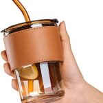كوب قهوة من ميكسونيك بمقبض جلدي مع ماصة وكوب ومقبض زجاجة زجاجية شفاطة شرب للبالغين غطاء وشفاطة متعدد الألوان 2