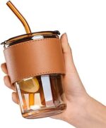 كوب قهوة من ميكسونيك بمقبض جلدي مع ماصة وكوب ومقبض زجاجة زجاجية شفاطة شرب للبالغين غطاء وشفاطة متعدد الألوان 2