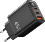 ⁦شاحن جداري سريع الشحن بتقنية GaN سلسلة فايرفلاي بقدرة 45 واط مع منفذ USB نوع سي متوافق مع أجهزة آيفون واي باد وماك بوك وأجهزة سامسونج وجميع الأجهزة المزودة بـ USB نوع سي من وي وو، موديل Wi-G011، أبيض⁩ - الصورة ⁦3⁩