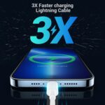 ⁦شاحن آيفون سريع معتمد من آبل، كابل USB نوع C إلى لايتنينج بطول 1.8 م بتقنية بي دي 3.0 20W نوع سي للشحن السريع مع قابس وسلك متوافق مع آيفون وآيباد 14 13 12 SE 11 برو ماكس XS XR⁩ - الصورة ⁦3⁩