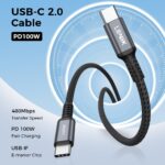 ⁦لينوك كيبل USB C الى USB C، كيبل شاحن USB C 100 واط لايفون 17/17 اير/17 برو/17 برو ماكس/16، ماك بوك برو، ايباد برو، ديل XPS، سامسونج جالاكسي S25/S24/S22 الترا، سويتش، بيكسل، (100 واط، 2 متر)⁩ - الصورة ⁦2⁩