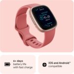 ⁦ساعة فيرسا 4 الذكية من فيتبيت للياقة البدنية مع استعداد يومي ونظام Gps ومعدل ضربات القلب 24/7 واكثر من 40 وضع تمرين وتتبع النوم واكثر من ذلك، لون بينك رملي/وردي نحاسي، مقاس واحد (تتضمن سوار S وL)⁩ - الصورة ⁦6⁩