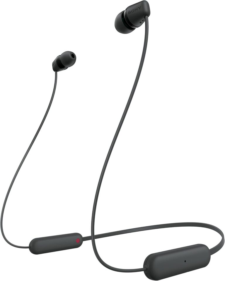 سماعة WI-C100-B بلوتوث لاسلكية داخل الاذن WI-C100 مع ميكروفون مدمج من سوني، اسود أسود