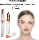 ⁦قلم تشذيب حواجب كهربائي محمول قابل لإعادة الشحن بمنفذ USB للنساء من ليشونج باو، أداة إزالة شعر الحواجب الدقيق بدون ألم، أداة حلاقة آمنة للوجه والساق وأعلى الشفاه والإبط واليدين، قطعتين، لون أبيض⁩ - الصورة ⁦2⁩