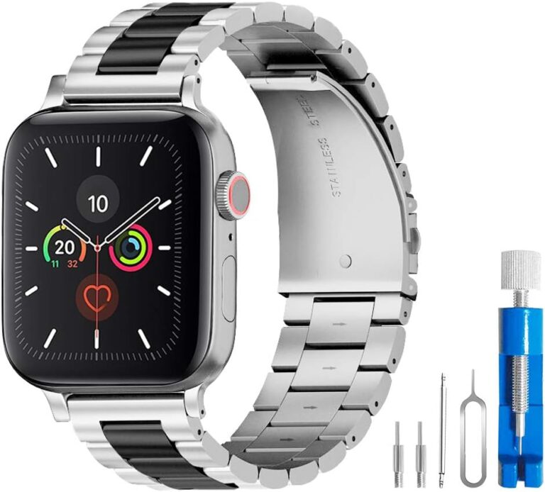 Band Compatible with Apple Watch 38mm 42mm Stainless Steel Wristband Metal Buckle Clasp iWatch 40mm 44mm Strap Replacement Bracelet for Apple Watch Series 4/3/2/1 Sports Edition