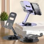 ⁦حامل موبايل دوار 360 درجة للمكتب من اونشير، حامل موبايل قابل للطي للمكتب والمطبخ، حامل تابلت قابل للتعديل يناسب جميع الموبايلات والآيفون والاي باد (أرجواني)⁩ - الصورة ⁦6⁩