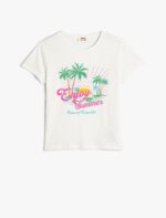 KOTON Girls Summer Themed Short Sleeve Crew Neck Tshirt