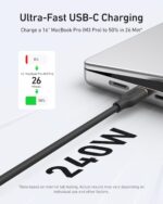 ⁦كابل من أنكر بطول 3 قدم نوع USB-C متوافق مع آيفون 16 و15 وماك بوك برو وماك بوك اير وآيباد برو وجالاكسي S24 وبيكسل 8⁩ - الصورة ⁦4⁩