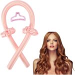 توكة إزالة تجعيد الشعر بدون حرارة للشعر الطويل بتصميم شريط ستان وبكرات شعر من الفوم الناعم يمكنك النوم بها طوال الليل (بلون بينك)