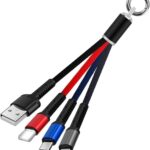 كابل شحن لايتنينج سريع 3 في 1 من موبي ريز مصنوع من النايلون المضفر مع موصلات USB ومايكرو ونوع C - سلك شحن سريع ممتاز