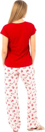 ⁦Women's Cotton Pajama Set with Embroidered Top | Casual Sleepwear with Floral Printed Pants | Soft & Comfy Loungewear⁩ - الصورة ⁦6⁩