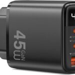 شاحن جداري سريع الشحن بتقنية GaN سلسلة فايرفلاي بقدرة 45 واط مع منفذ USB نوع سي متوافق مع أجهزة آيفون واي باد وماك بوك وأجهزة سامسونج وجميع الأجهزة المزودة بـ USB نوع سي من وي وو، موديل Wi-G011، أبيض