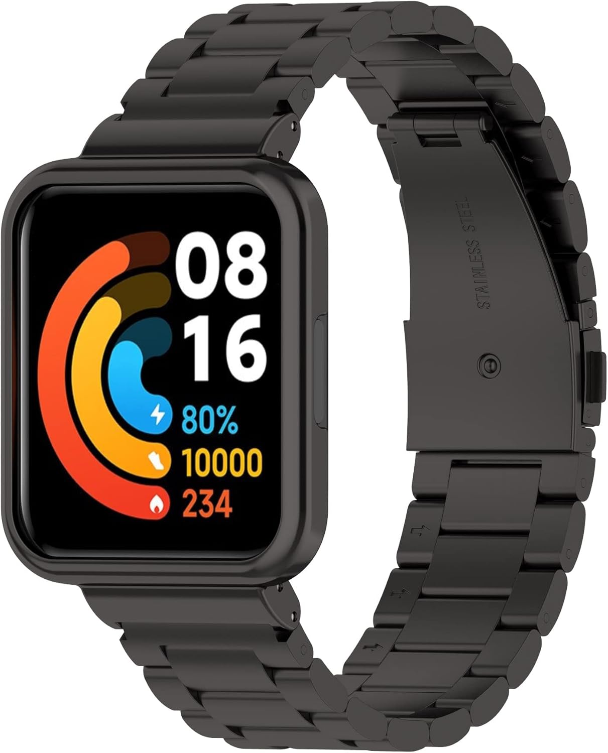 61uLjJN9NyL._AC_SL1500_.jpg TenCloud Bands Compatible with Xiaomi Redmi Watch 2 Lite Activity Tracker Solid Stainless Steel Women Men Wristband Metal Watch Link Band with Protective Case for Redmi Watch 2 Lite