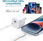 ⁦شاحن آيفون سريع معتمد من آبل، كابل USB نوع C إلى لايتنينج بطول 1.8 م بتقنية بي دي 3.0 20W نوع سي للشحن السريع مع قابس وسلك متوافق مع آيفون وآيباد 14 13 12 SE 11 برو ماكس XS XR⁩ - الصورة ⁦5⁩