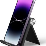 حامل موبايل للمكتب قابل للتعديل من يوجرين، متوافق مع ايفون 13 12 برو ماكس 11 SE XS XR و8 بلس 6 7 وسامسونج جالاكسي نوت 20 S20 S10 S9 S8 اندرويد منصة هاتف ذكي قابلة للطي لون اسود، بلاستيك