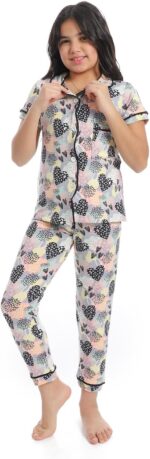 ⁦Girls girlspejama set with buttons and patterned design girlspejama set with buttons and patterned design⁩ - الصورة ⁦4⁩