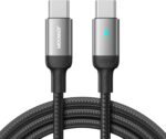كابل شحن ونقل بيانات سريع 100 JR‑S‑CC100A10 من سلسلة اكسترا اورديناري من USB نوع C إلى USB نوع C، مغطى بالنايلون بطول 1.2 م، شحن بي دي عالي السرعة ومزامنة 480Mbps من جوي رووم، لون أسود