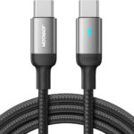 كابل شحن ونقل بيانات سريع 100 JR‑S‑CC100A10 من سلسلة اكسترا اورديناري من USB نوع C إلى USB نوع C، مغطى بالنايلون بطول 1.2 م، شحن بي دي عالي السرعة ومزامنة 480Mbps من جوي رووم، لون أسود