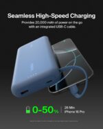 ⁦بلكن شاحن محمول، باور بانك مع كابل مدمج 20 كيلو بي دي 30 واط - شحن سريع USB نوع سي، شاحن محمول لسلسلة ايفون 16 وايباد برو وسلسلة جالكسي S25 والمزيد - ازرق⁩ - الصورة ⁦5⁩
