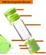 خلاط محمول، كوب عصارة شخصي، خلاط فاكهة صغير ببطارية قابلة للشحن USB بقدرة 4000 مللي أمبير/ساعة، خلاط للسفر لمخفوق الحليب وعصائر السموذي وطعام الاطفال، خالي من البيسفينول أ، 420 مل، أسود - الصورة 2