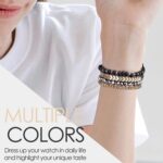 ⁦MOFREE Beaded Bracelet Compatible for Apple Watch Band 40mm/38mm/41mm Series 8/7/SE/6/5/4/3/2/1 Women Fashion Handmade Elastic Stretch Strap for iWatch Bands Replacement Black/Gray/Gold⁩ - الصورة ⁦5⁩