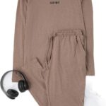 Trendyol Mens Mink Regular Slogan Knitted Pajamas Set Tmnaw24Pt00005 Pajama Set